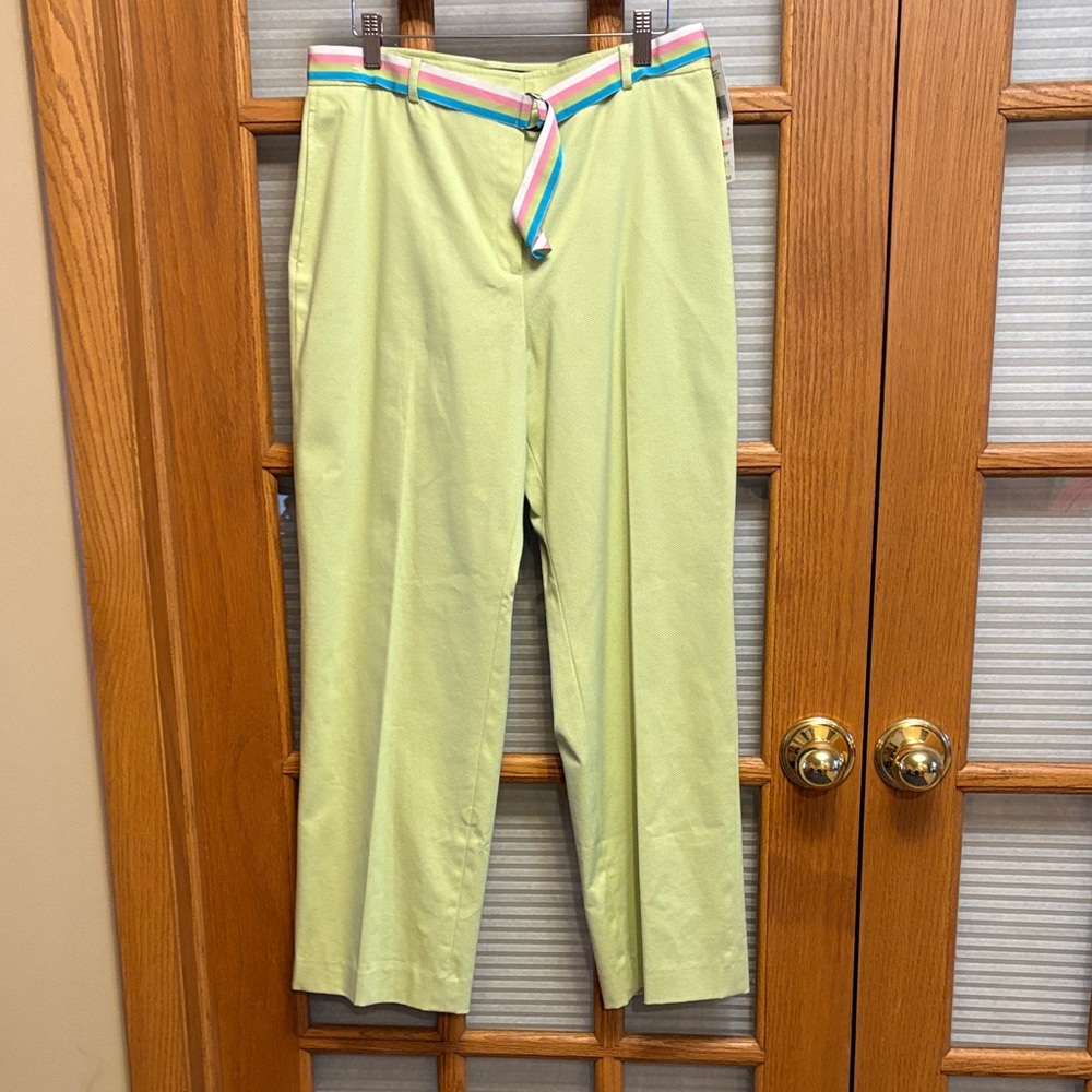 Kasper Mint Green Straight Leg Pants with Colorful Belt
